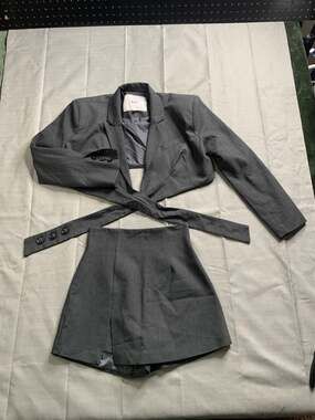 Ame Grey Two-Piece Cropped Blazer and Skirt Set